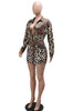 Casual Leopard Animal Print Skirt And Long Sleeve Shirt Top 2 Piece Set Mssza
