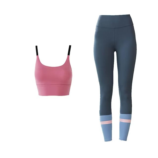 High Waist Quick Dry Running Workout Leggings Shockproof Sports Bra Yoga Fitness Suit Mssza