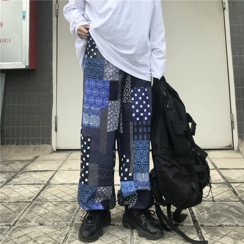 Korean retro stitching loose casual straight-leg pants Mssza