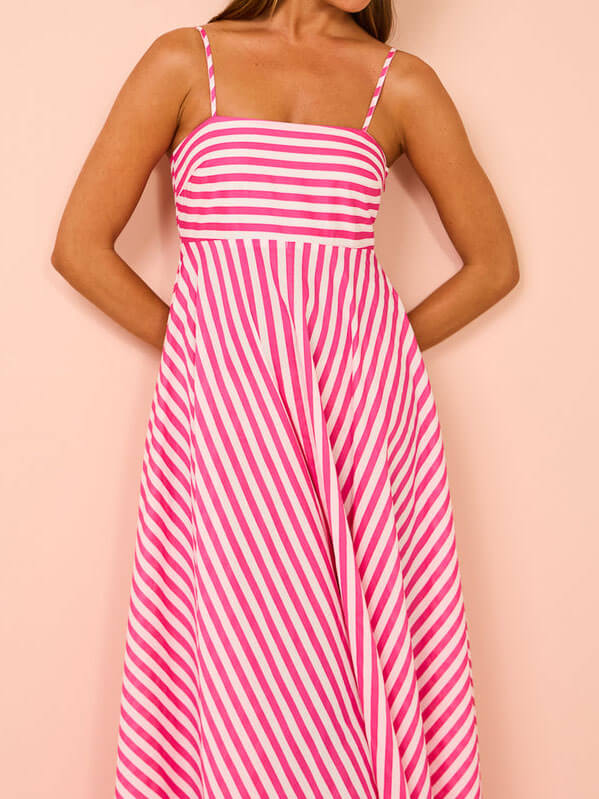 Striped Thin Strappy Midi Dress Mssaz Desses