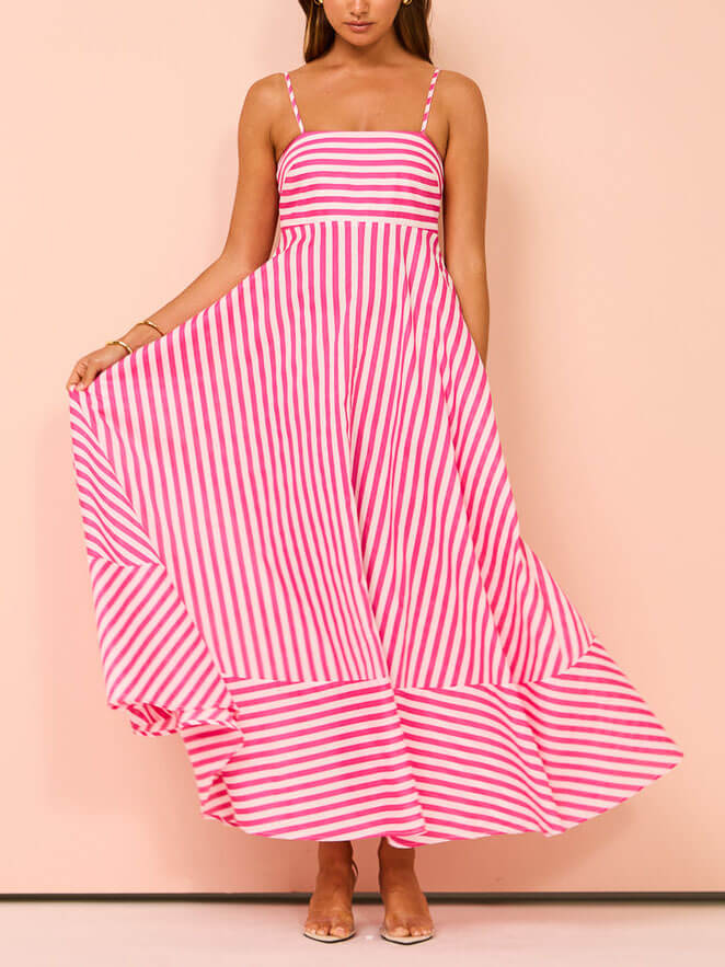 Striped Thin Strappy Midi Dress Mssaz Desses