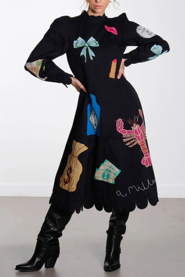 Lobster Graffiti Scallop Trim Midi Dress Mssaz Desses