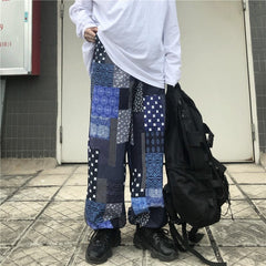 Korean retro stitching loose casual straight-leg pants Mssza