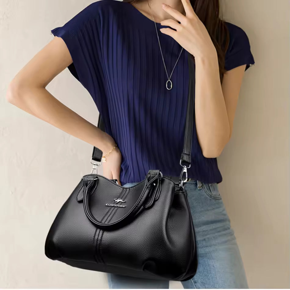 3 Layers Casual Soft Leather Luxury Messenger Tote Shoulder Crossbody Bags Mssza