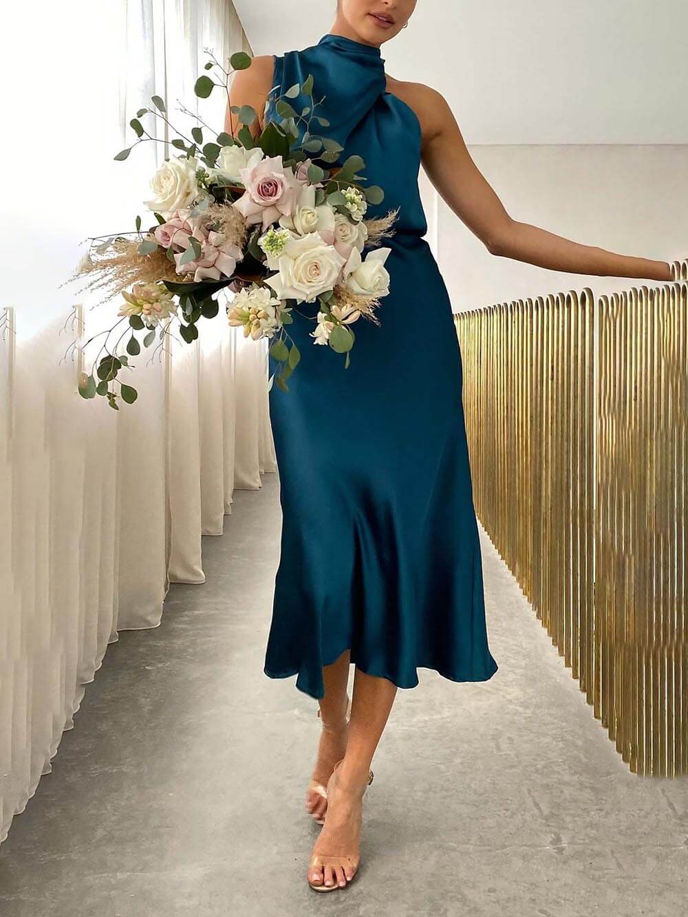 Unique Bridesmaid Sleeveless High Neck Maxi Dresses Mssaz Desses