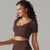 Trendy Breathable Detailing Pattern Short Sleeve Sports Crop Top Mssza