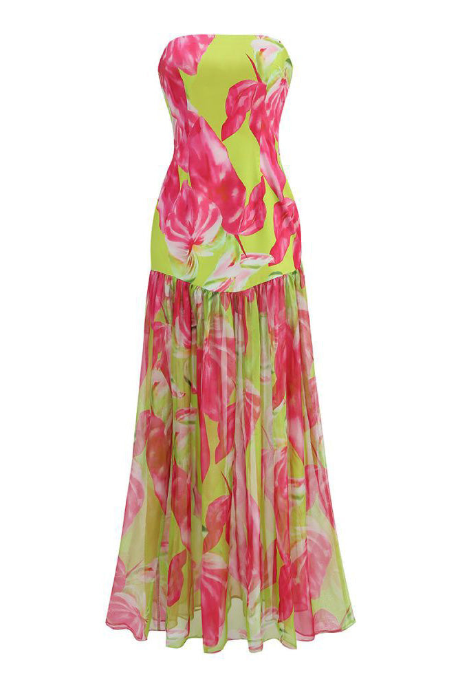 Pam Printed Strapless Slit Maxi Dress Mssaz Desses