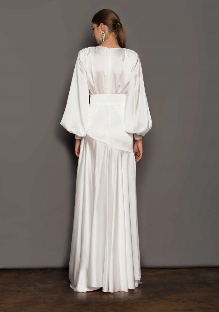 Phoebe V-neck Belted Slit Maxi Dress Mssaz Desses