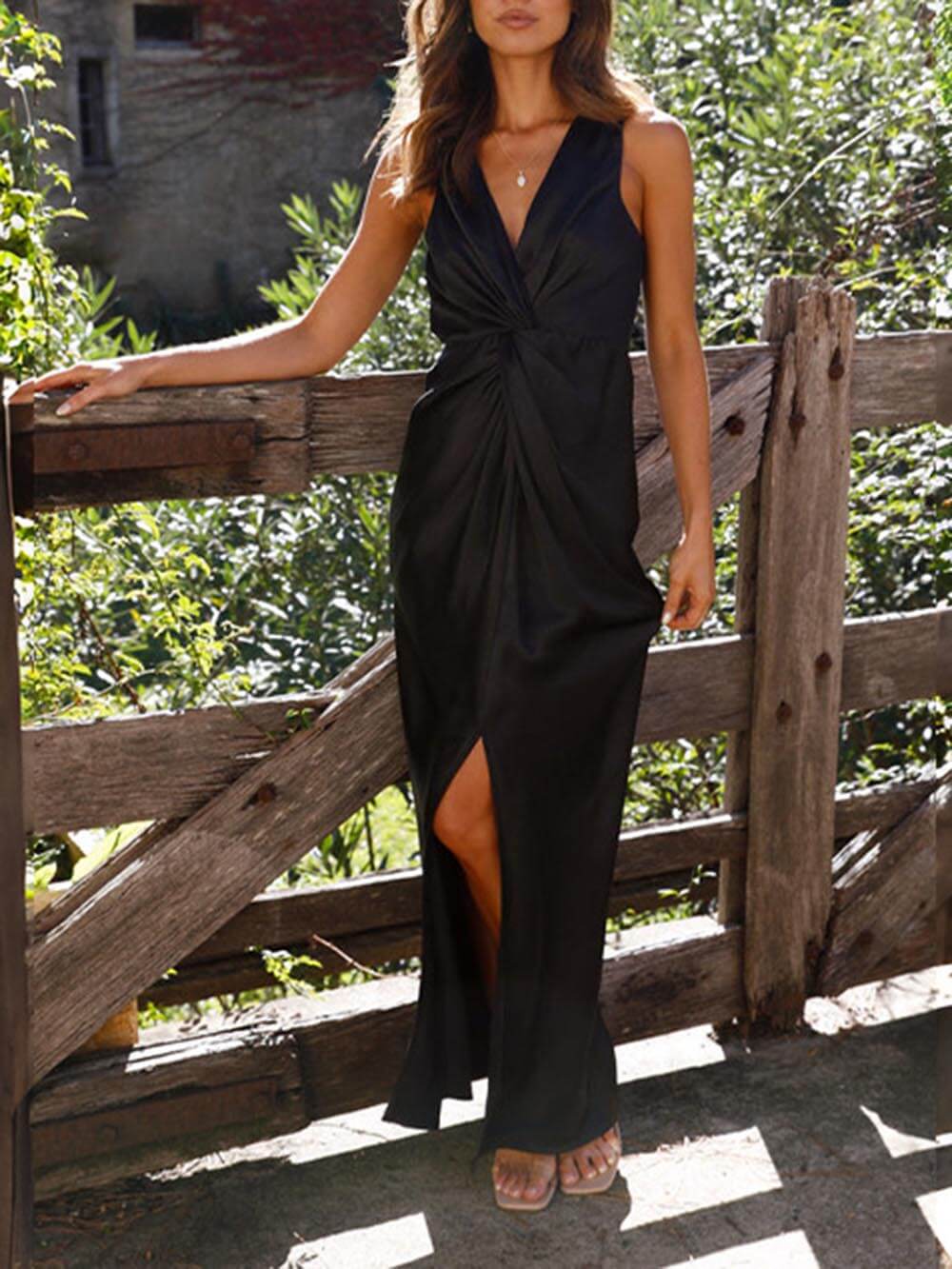 Deep V Sleeveless Backless Dress Mssaz Desses