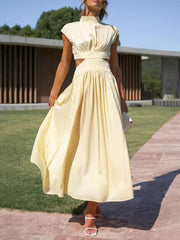 Cutout Waist Pocketed Vacation Midi Dress Mssaz Desses