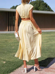 Cutout Waist Pocketed Vacation Midi Dress Mssaz Desses