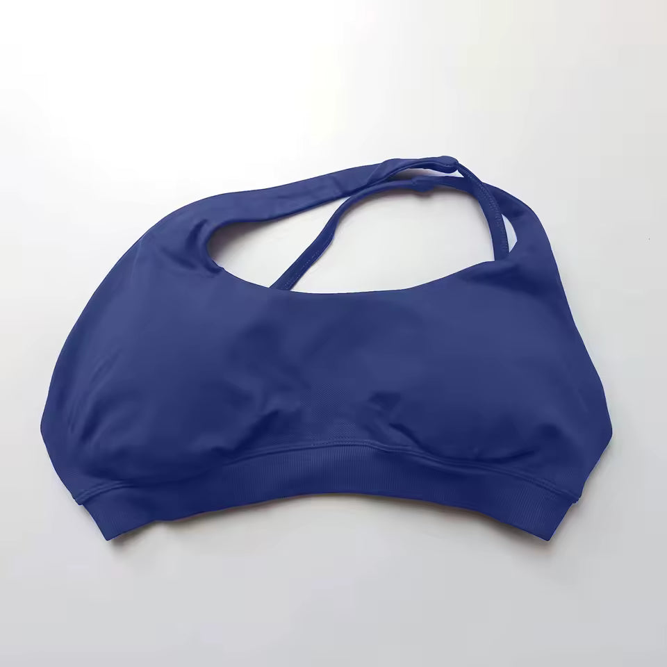 Casual Impact Asymmetric Nylon Backless Halter Fitness Gym Top Mssza
