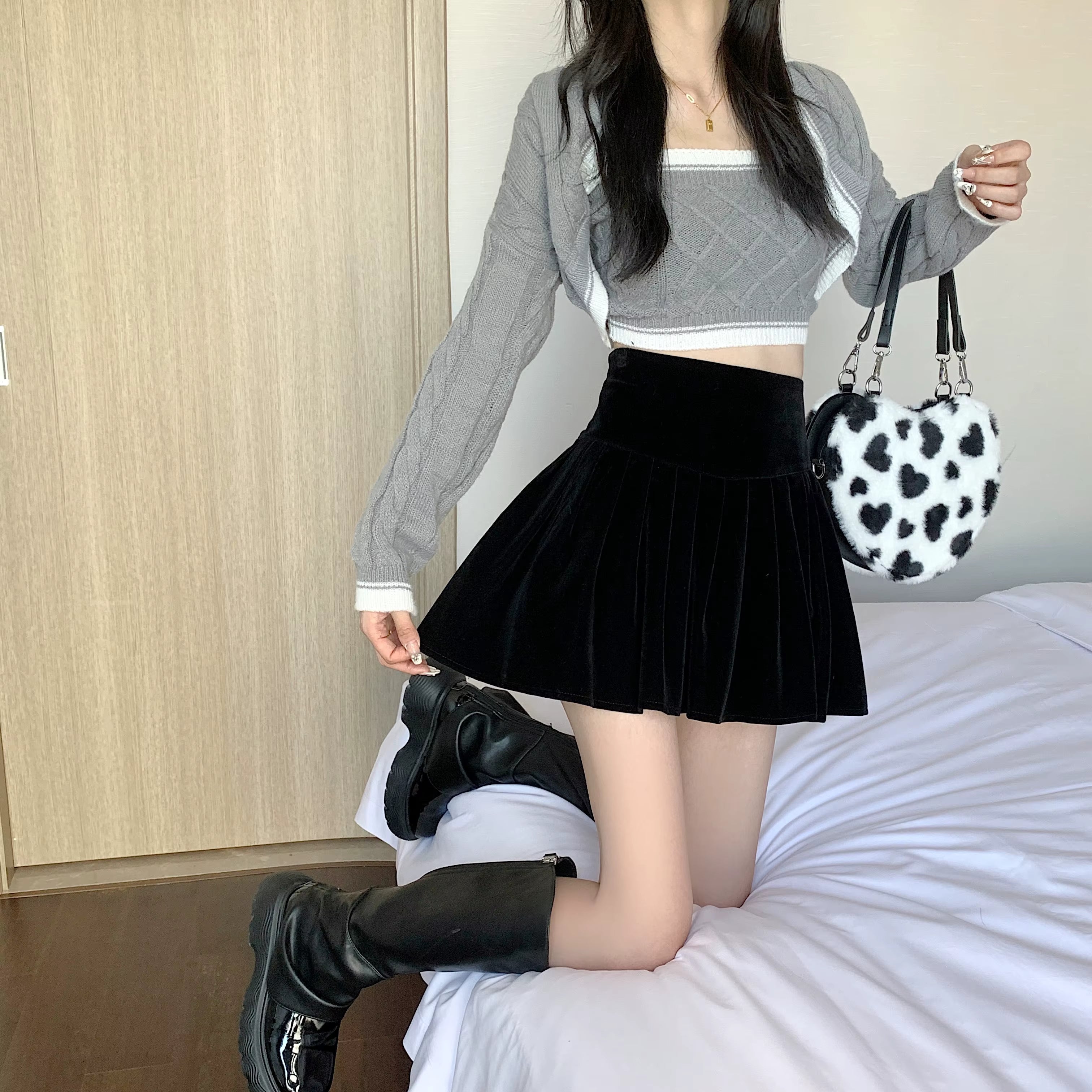 Casual Pleated Empire A-Line High Waist Medium Stretch Mini Skirts Mssza