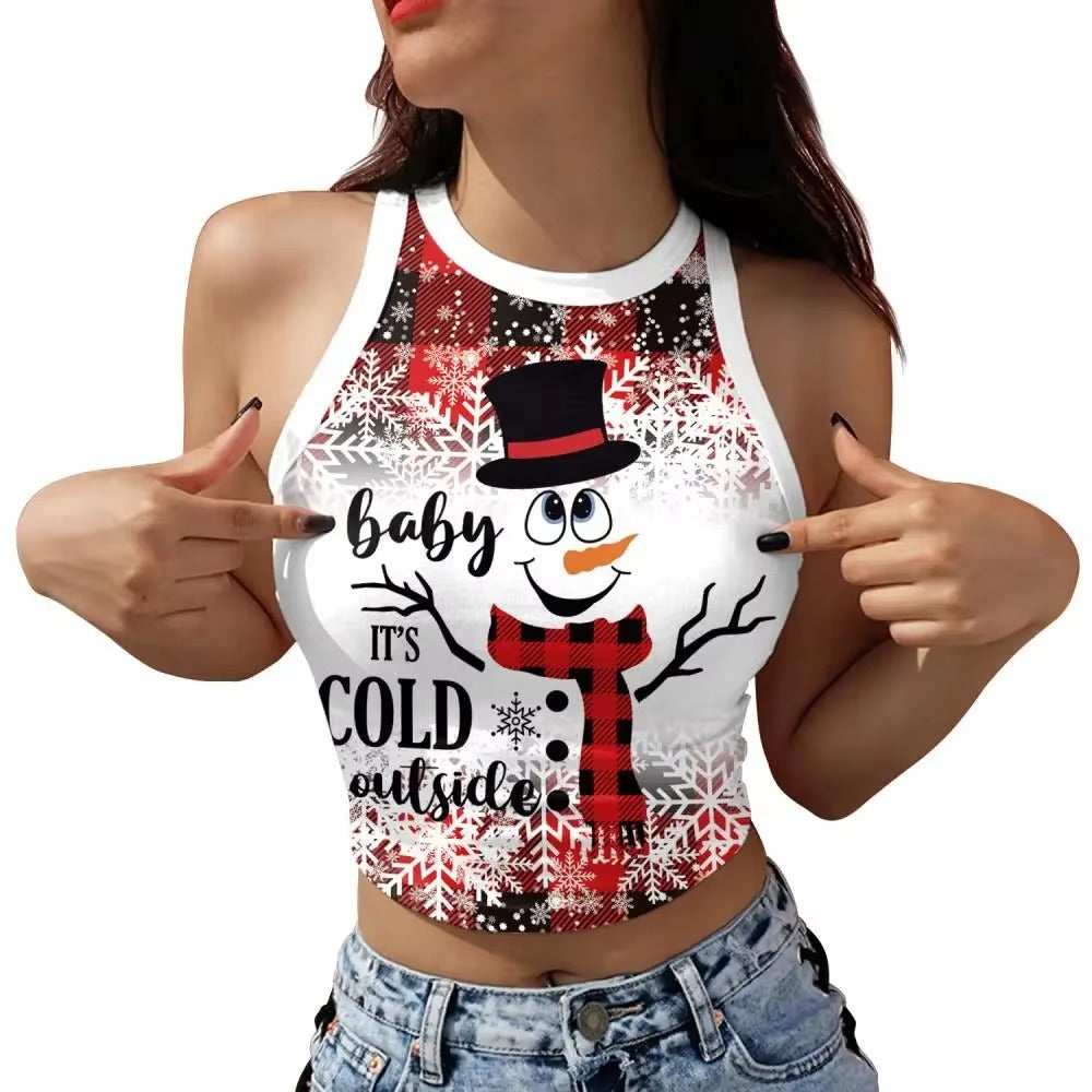 Merry Christmas 3D Digital Print Sleeveless O-neck Streetwear Crop Top Mssza