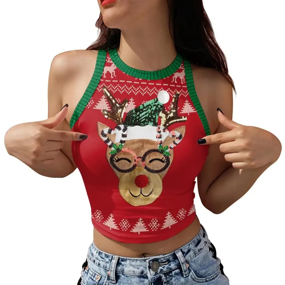 3D Digital Print Sleeveless O-neck Merry Christmas Streetwear Crop Top Mssza