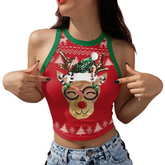 3D Digital Print Sleeveless O-neck Merry Christmas Streetwear Crop Top Mssza
