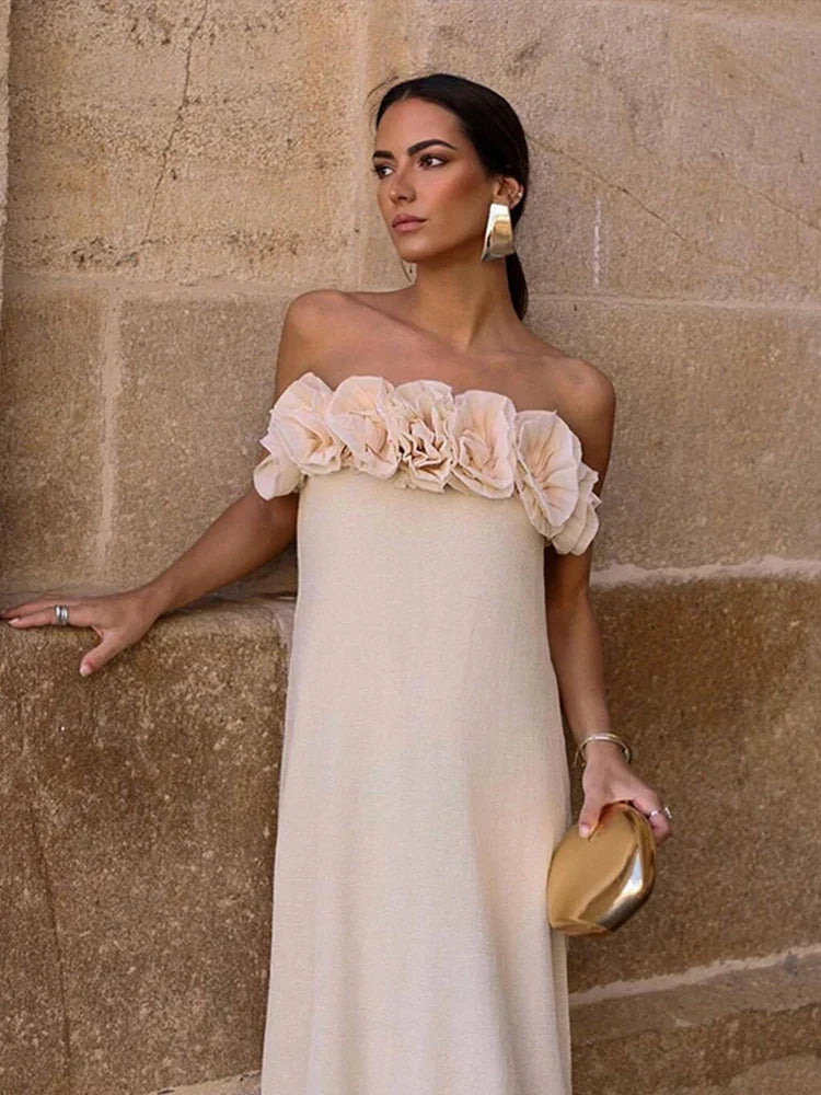 3D Flower Patchwork Sleeveless Backless Elegant  Party Maxi Dress Mssaz Desses