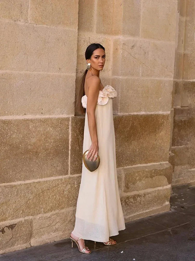 3D Flower Patchwork Sleeveless Backless Elegant  Party Maxi Dress Mssaz Desses