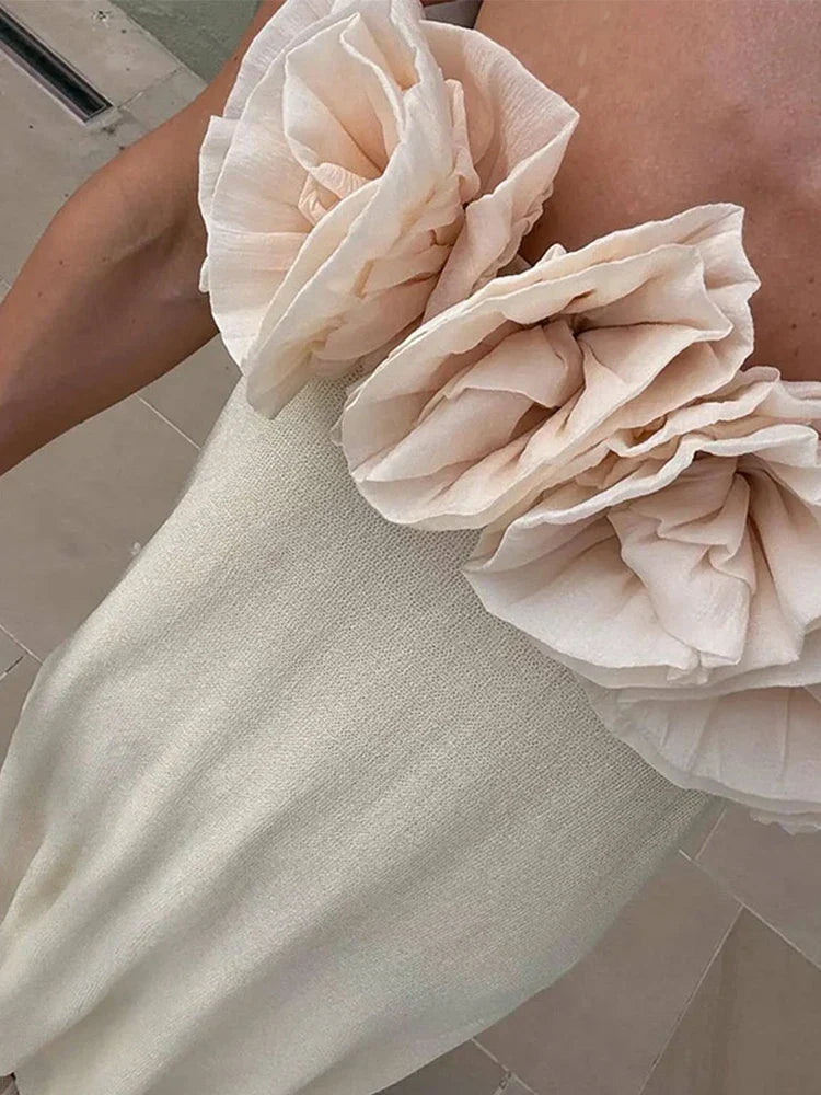 3D Flower Patchwork Sleeveless Backless Elegant  Party Maxi Dress Mssaz Desses