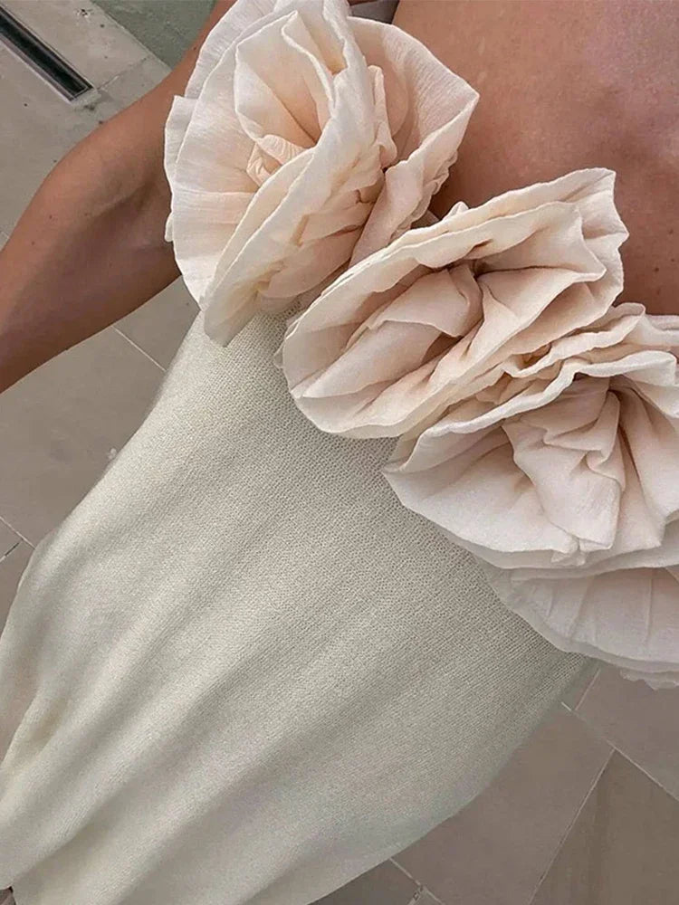 3D Flower Patchwork Sleeveless Backless Elegant  Party Maxi Dress Mssaz Desses