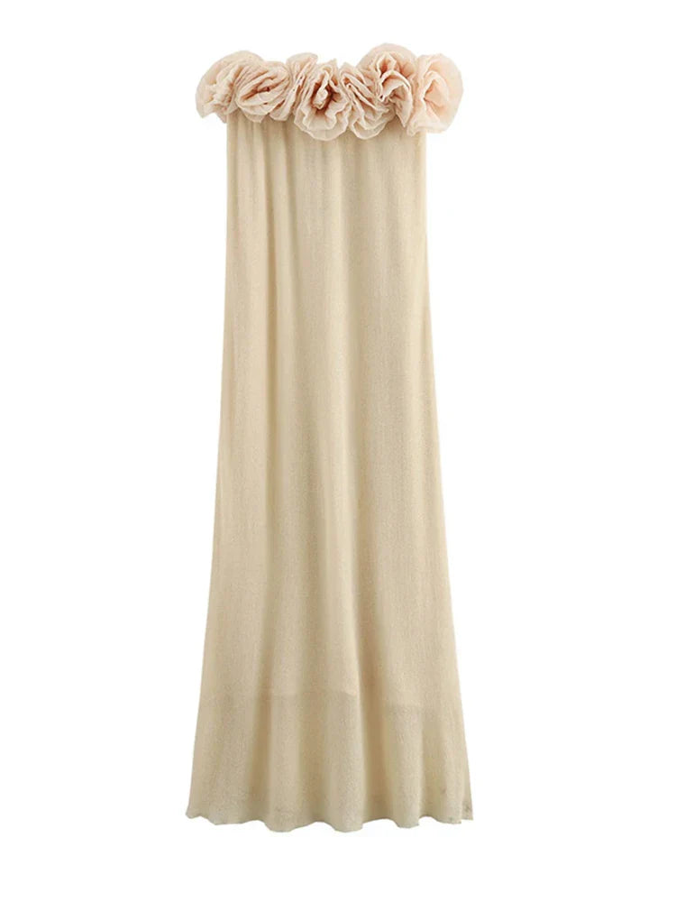 3D Flower Patchwork Sleeveless Backless Elegant  Party Maxi Dress Mssaz Desses