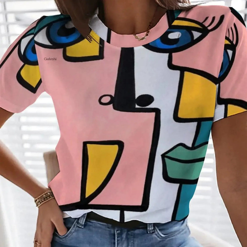 3D Painting Short Sleeve Tees Casual O-neck Tops Mssza