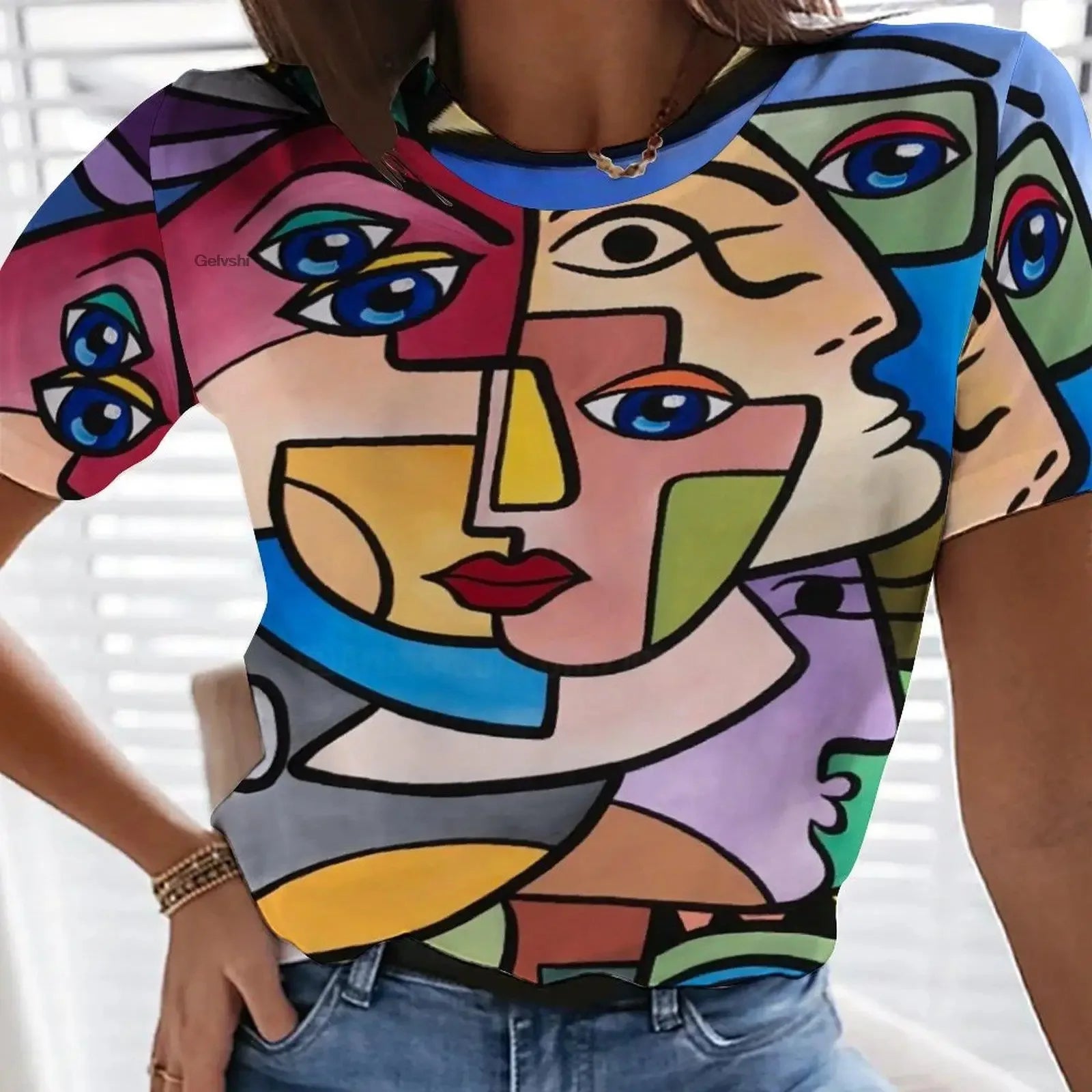 3D Painting Vintage Elegant Short Sleeve Trend Tees Casual O-neck Tops Mssza