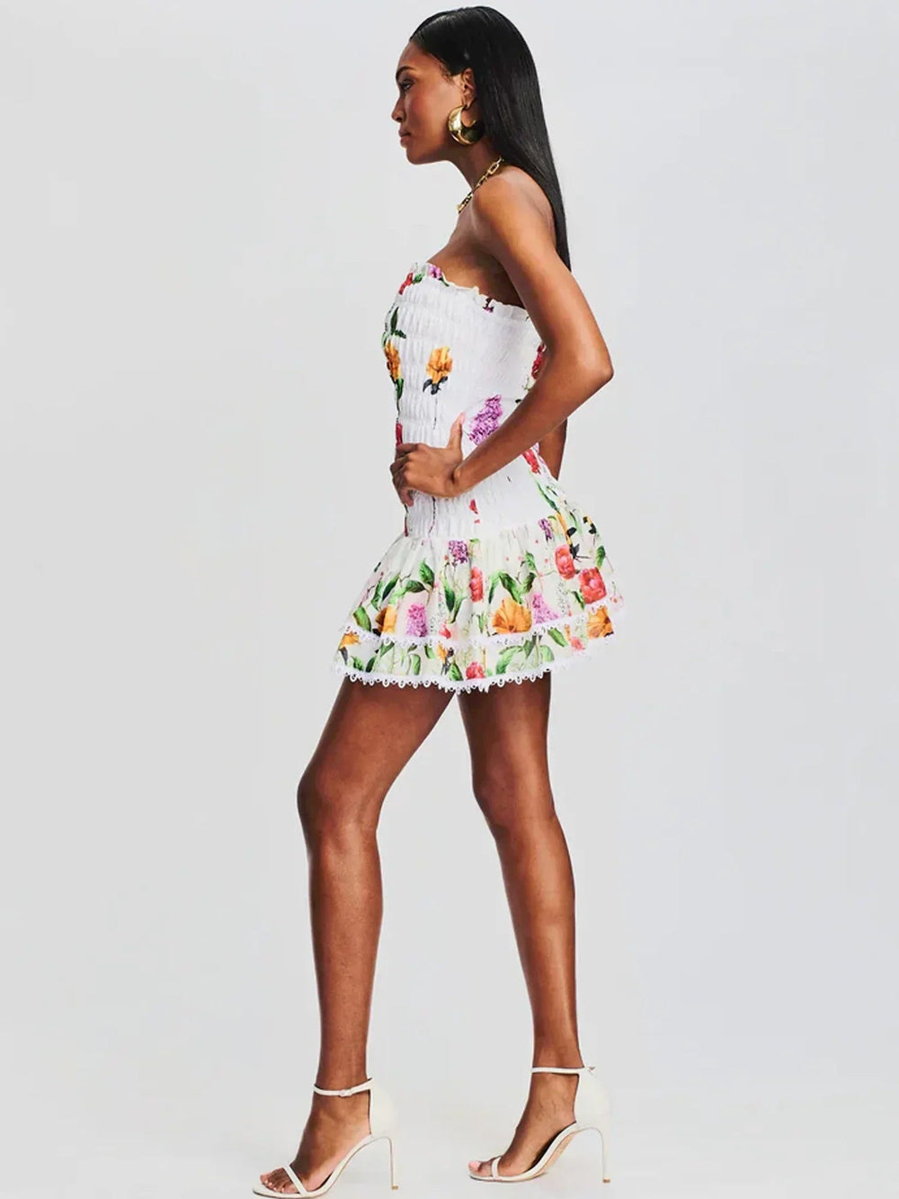 Ruched Stretch Bustier Lace-Trim Mini Dress Mssaz Desses