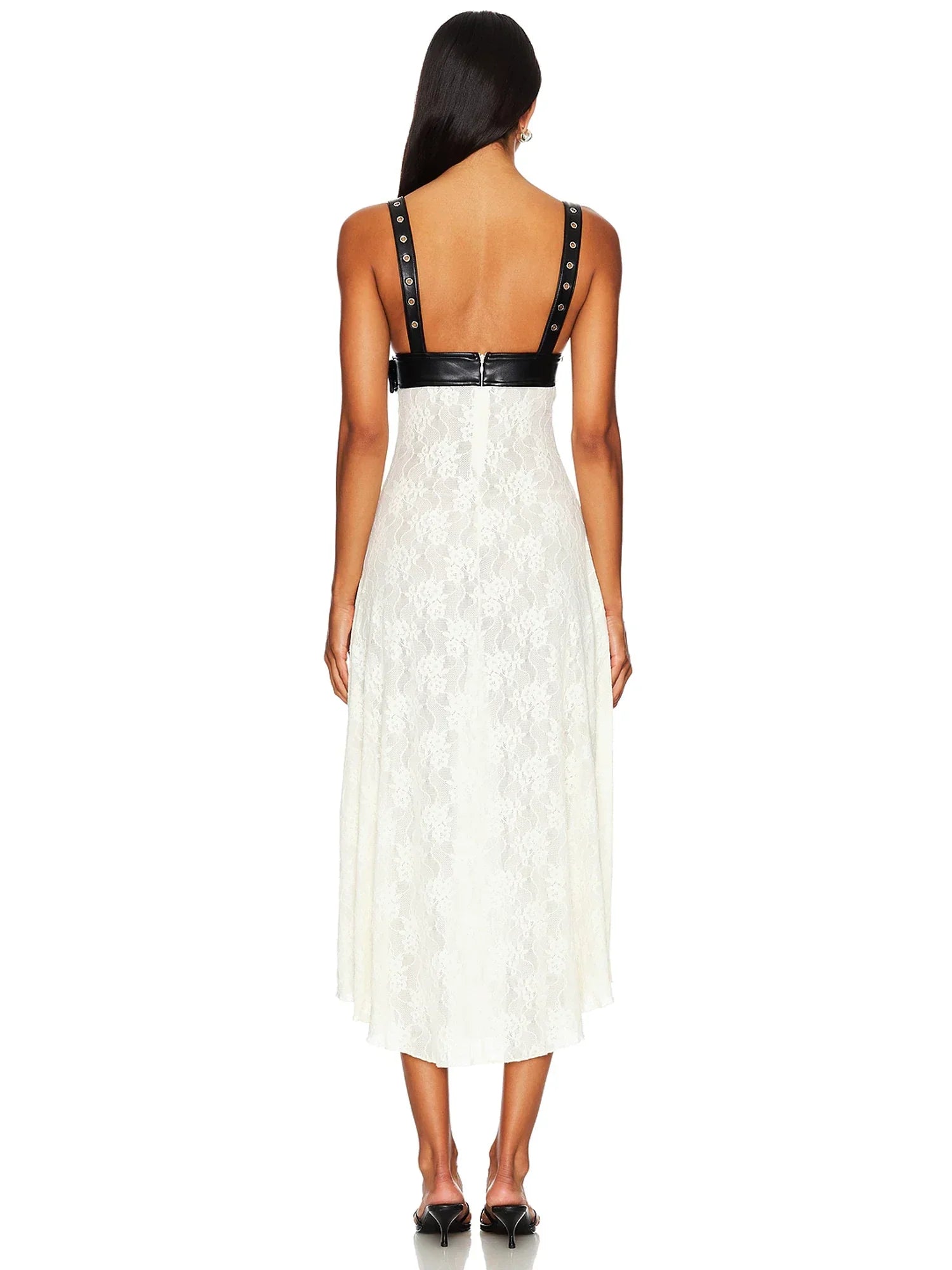 Floral Lace & Leather Midi Dress Mssaz Desses