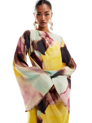 Abstract Watercolor Print Ultra-Long Dress Mssaz Desses