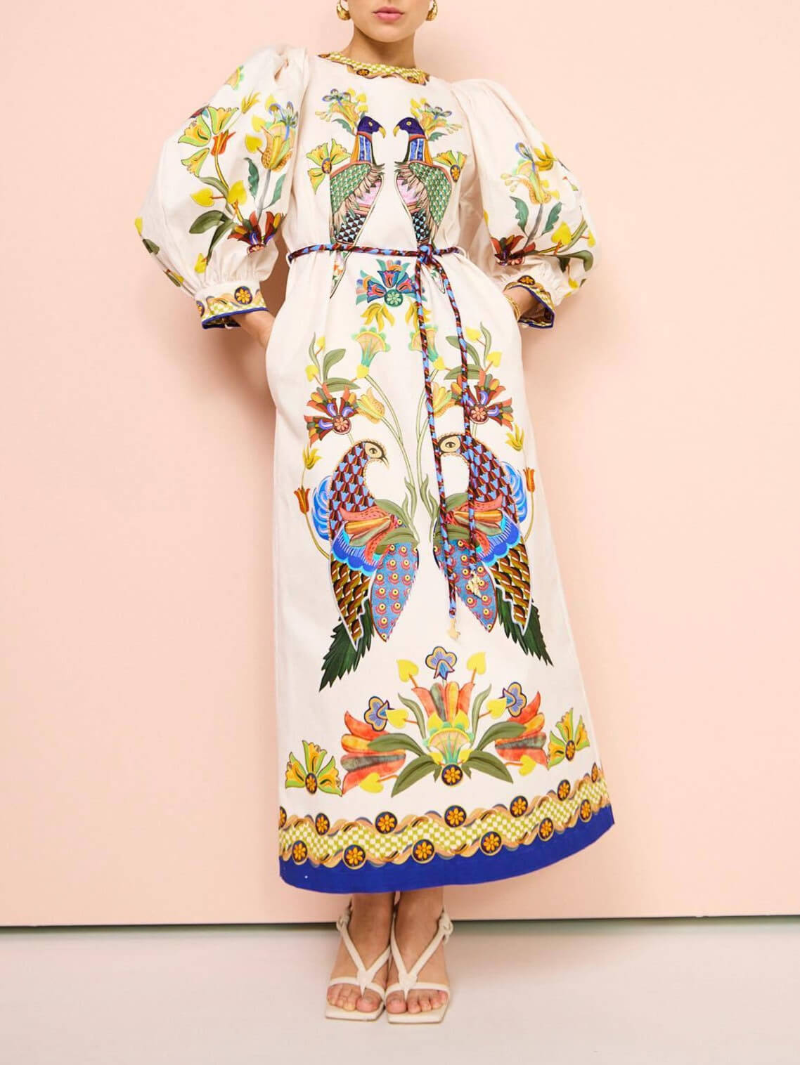 Exquisite And Fun Printed Puff Sleeves Loose Casual Midi Dress Mssaz Desses