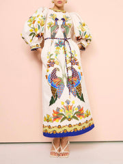 Exquisite And Fun Printed Puff Sleeves Loose Casual Midi Dress Mssaz Desses