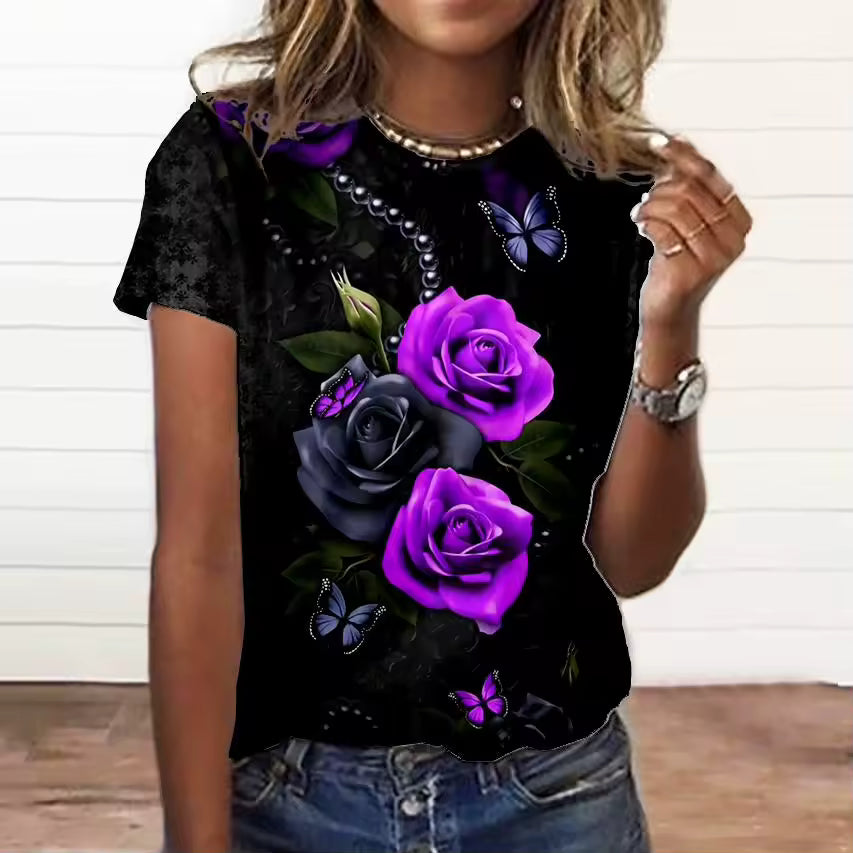 3d Floral Print Short Sleeve Large Size T Shirt Mssza