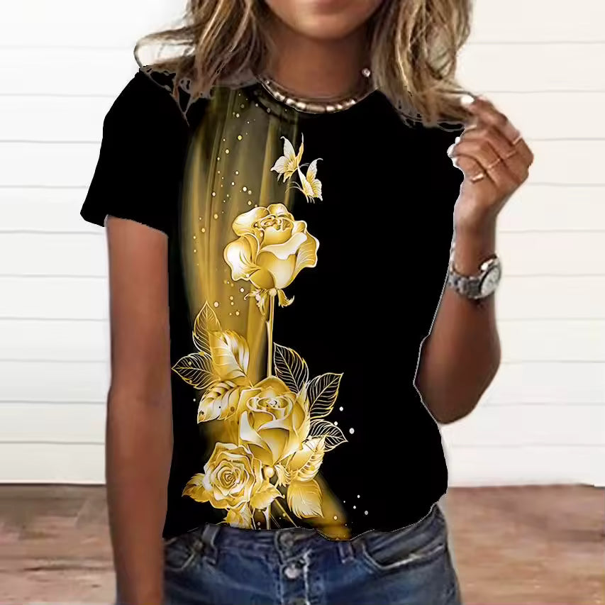 3d Floral Print Tee Short Sleeve Clothing Everyday Large Size T Shirt Mssza