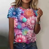 3d Floral Printing O-Neck Oversized Pullover Tees Tops Mssza