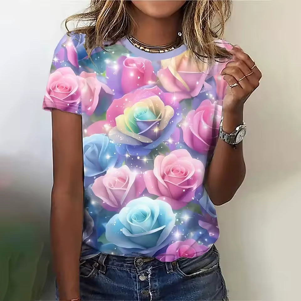 3d Floral Printing Pullover short Sleeve T-Shirts Mssza