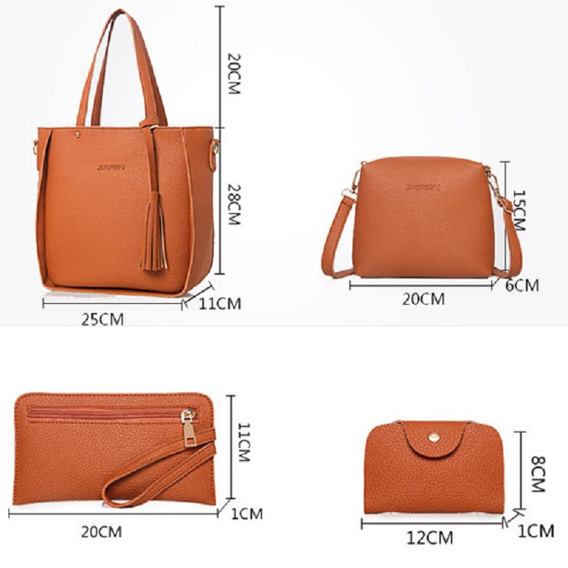 4 PCS PU Leather High-end Handbags For Women Shoulder Bags Mssza