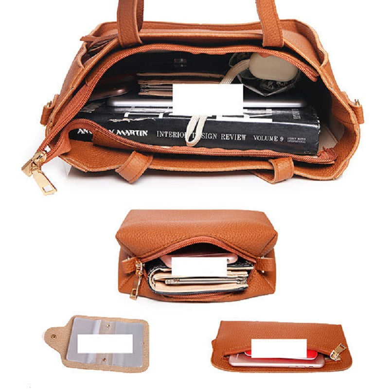 4 PCS PU Leather High-end Handbags For Women Shoulder Bags Mssza