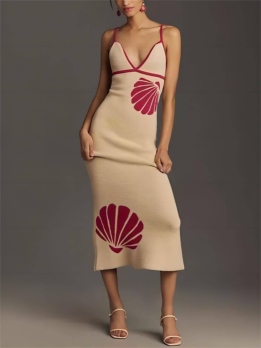 Knitted Suspender Halterneck V-Neck Backless  Midi Dress Mssaz Desses