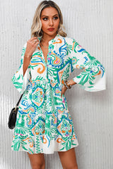 Green Tribal Bracelet Sleeve Buttoned Mini Dress Mssaz Desses