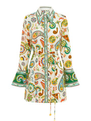 Exquisite And Fashionable Printed Trumpet Sleeve Mini Dress Mssaz Desses