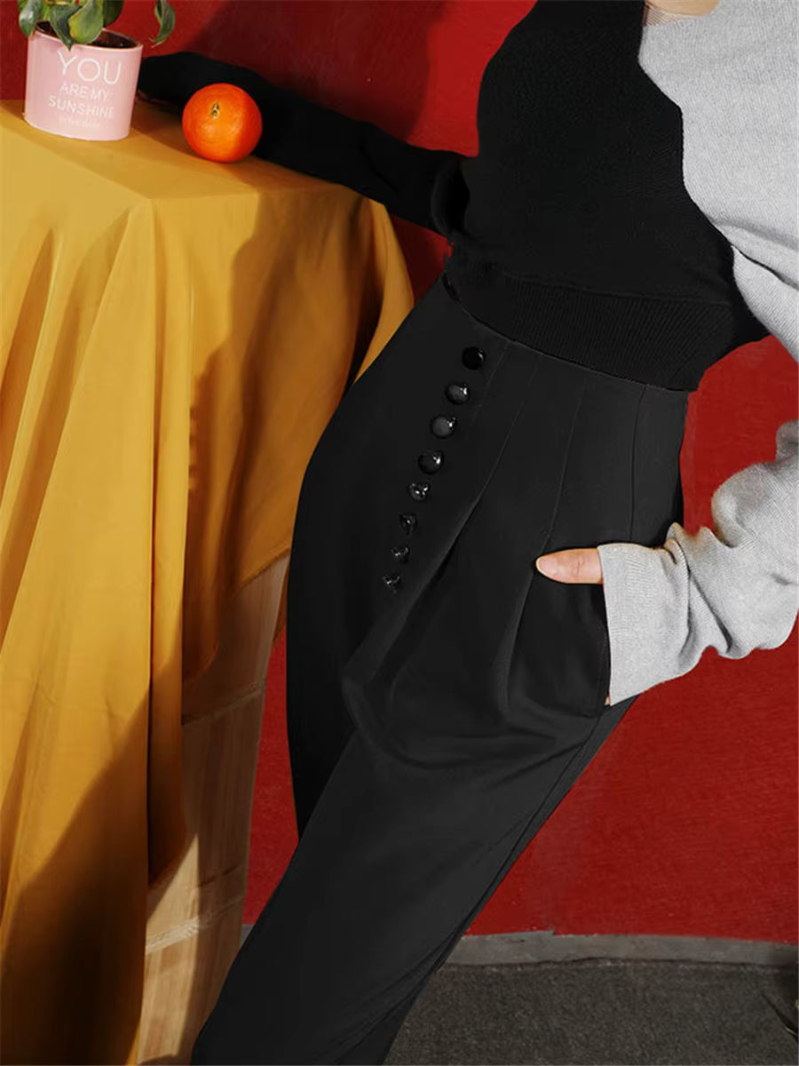 Casual High Waist Button Pencil Straight Pants Mssza