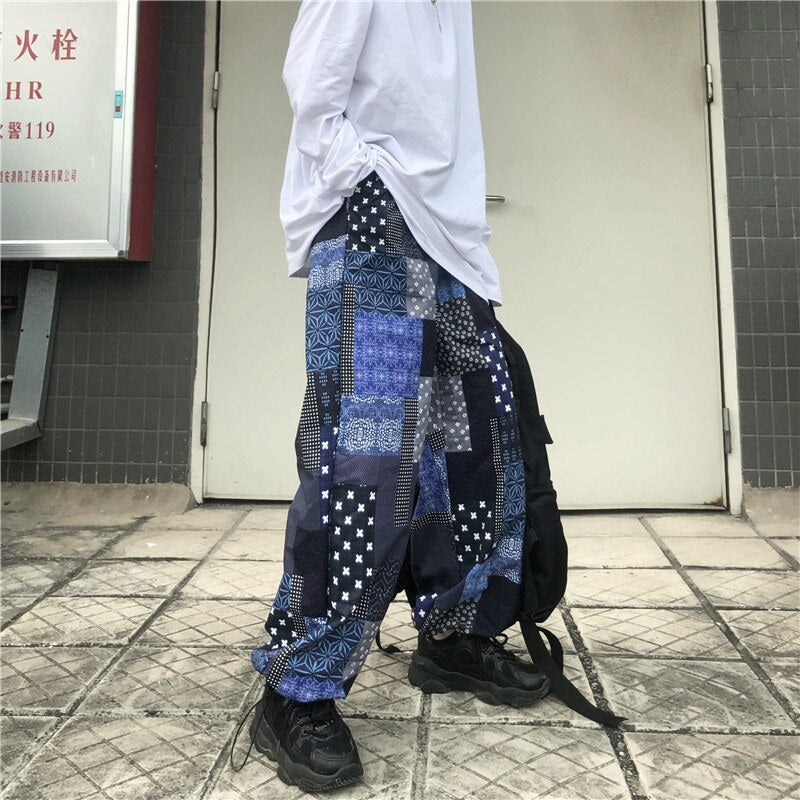 Korean retro stitching loose casual straight-leg pants Mssza