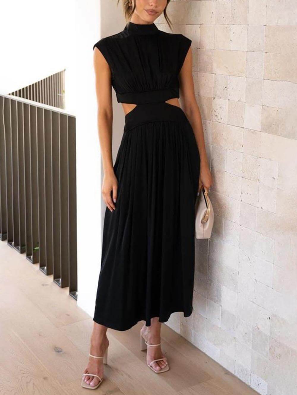 Cutout Waist Pocketed Vacation Midi Dress Mssaz Desses