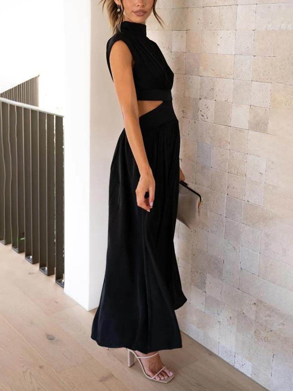 Cutout Waist Pocketed Vacation Midi Dress Mssaz Desses