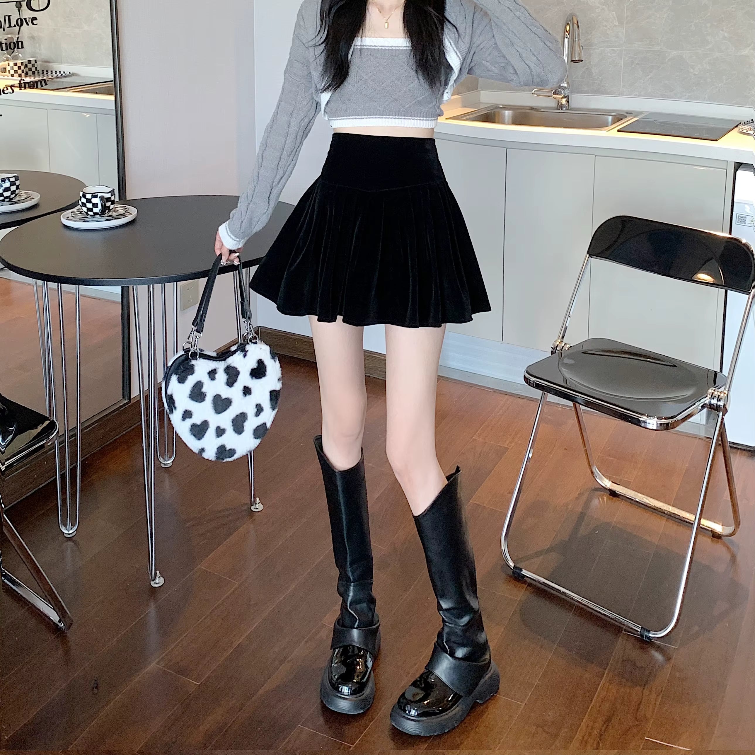 Casual Pleated Empire A-Line High Waist Medium Stretch Mini Skirts Mssza