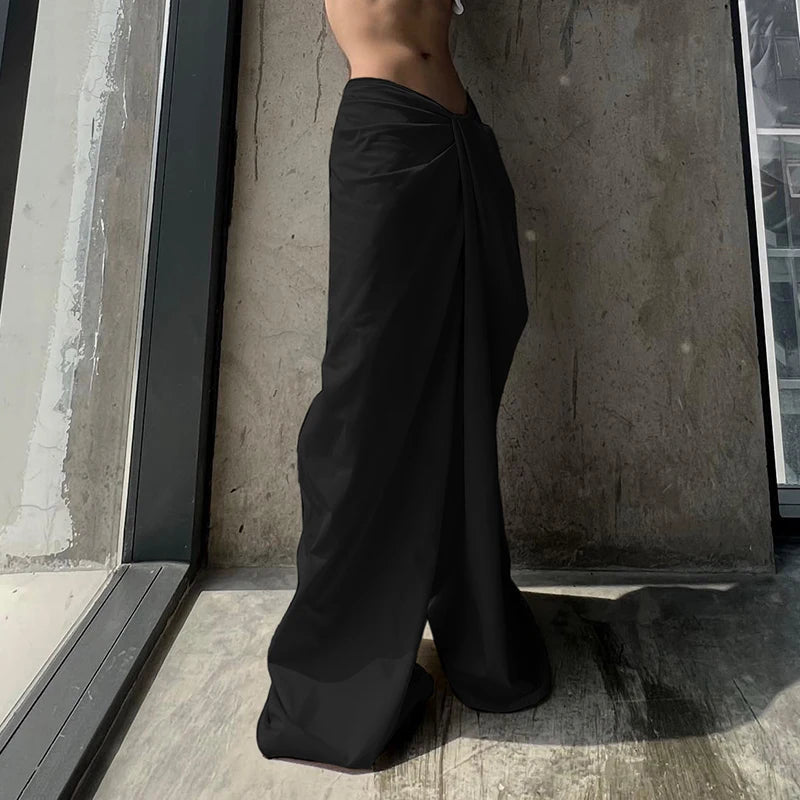 Casual Shirring Loose Fit Zipper Fly Folds Non Stretch Straight Pants Mssza
