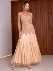 Contrast Sequins Mesh Panel Prom Dress Mssaz Desses