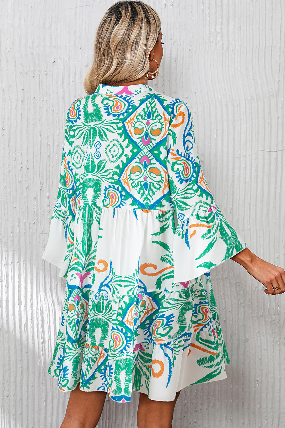 Green Tribal Bracelet Sleeve Buttoned Mini Dress Mssaz Desses