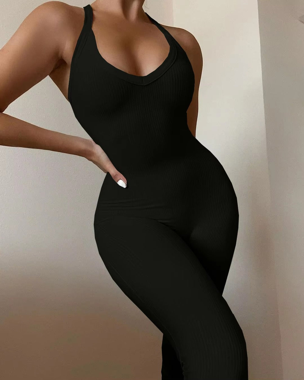 Casual Ribbed Backless Rompers Jumpsuit One Piece Outfits Mssza